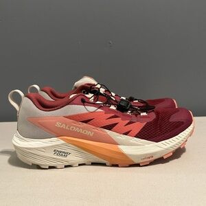 Salomon Women's Trail Running / Hiking Shoes - Burgundy and Peach Sz. 8.5